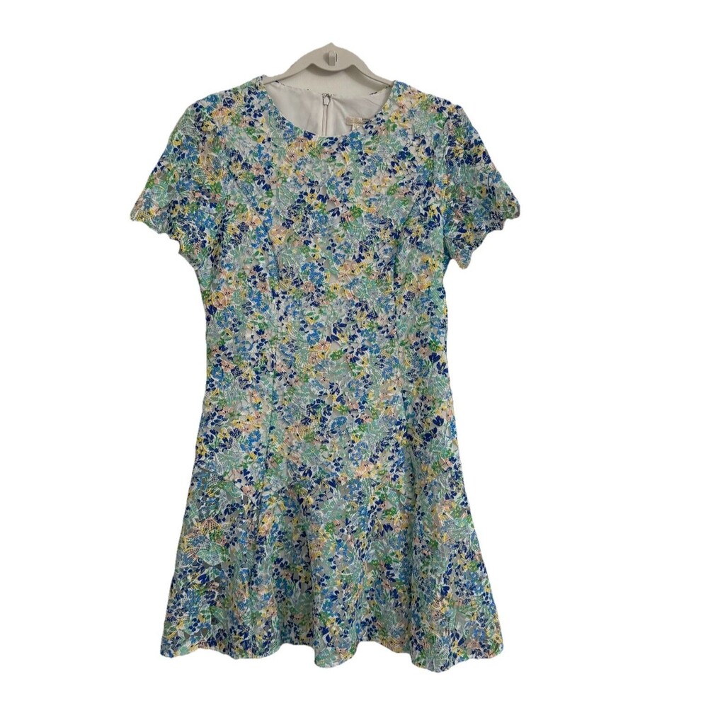 Shoshanna Sonrisa Mini Dress 10 Blue Green‎ Floral Lace Short Sleeve Cocktail